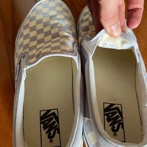 Size 10 Vans slip ons. Worn once, still smell brand new. Light blue/gray checker